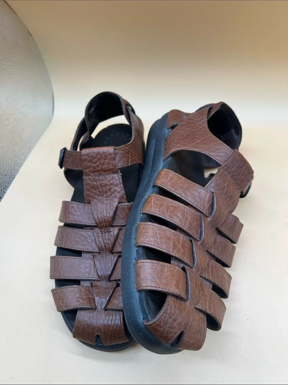 Mephisto Brown Leather Fisherman Sandals Men’s EU 44 US 10.5-11 Made in Portugal